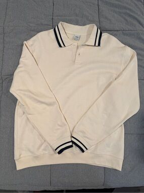 Zara Cream Polo Sweatshirt with Navy Stripe Collar